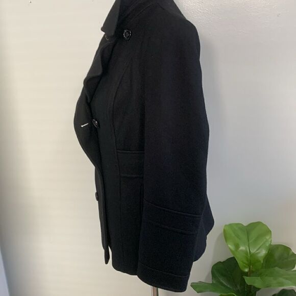 MODA International Black Wool Blend Pea Coat Size Medium Petite - Picture 8 of 16
